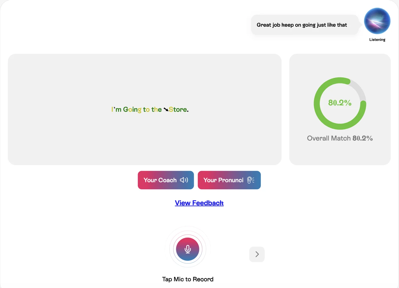InPronunci Evaluation and Feedback mode for intonation with an Overall Match score