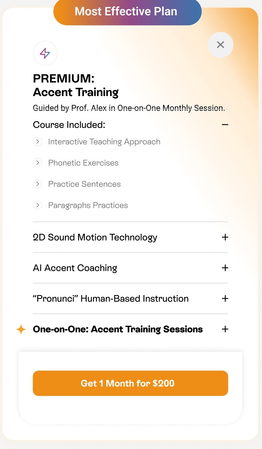 Premium accent training plan screen