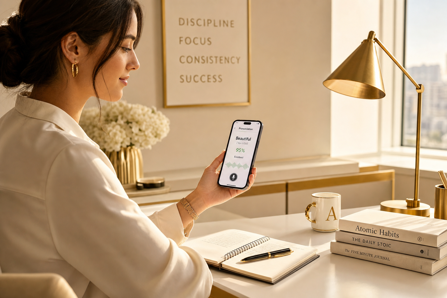 Professional using InPronunci app for daily pronunciation practice