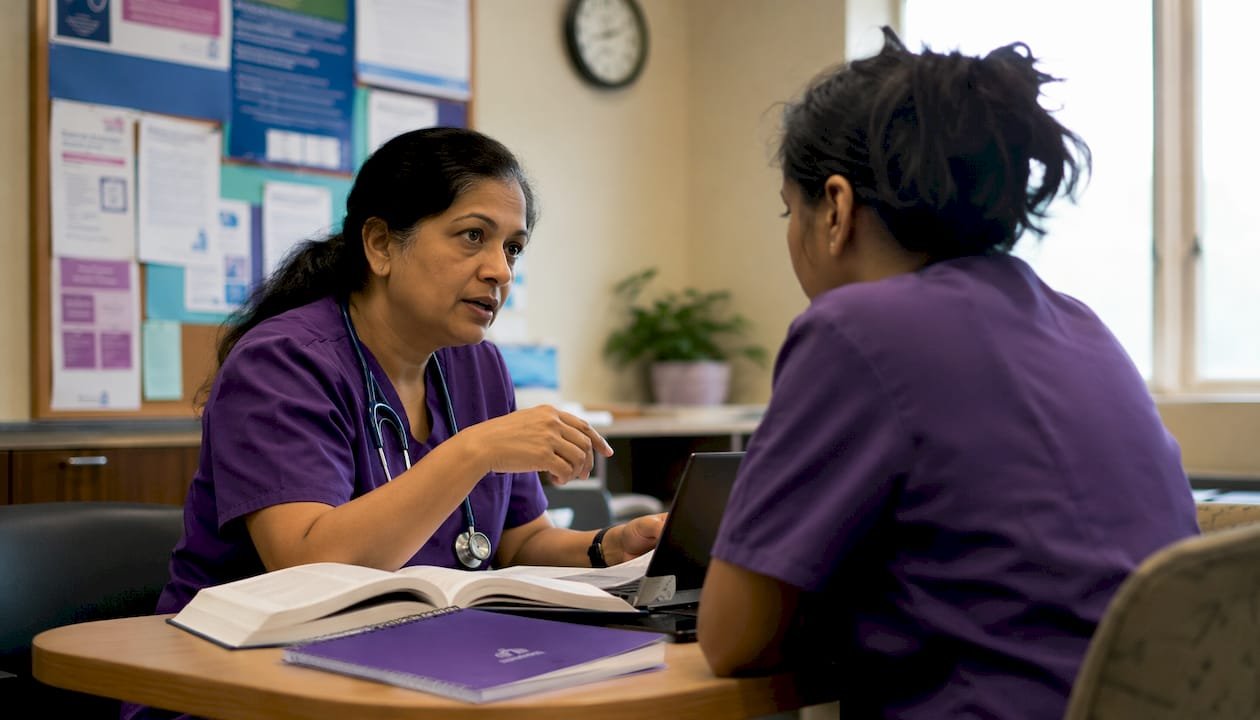 Nurses communicating clearly during medication handoff