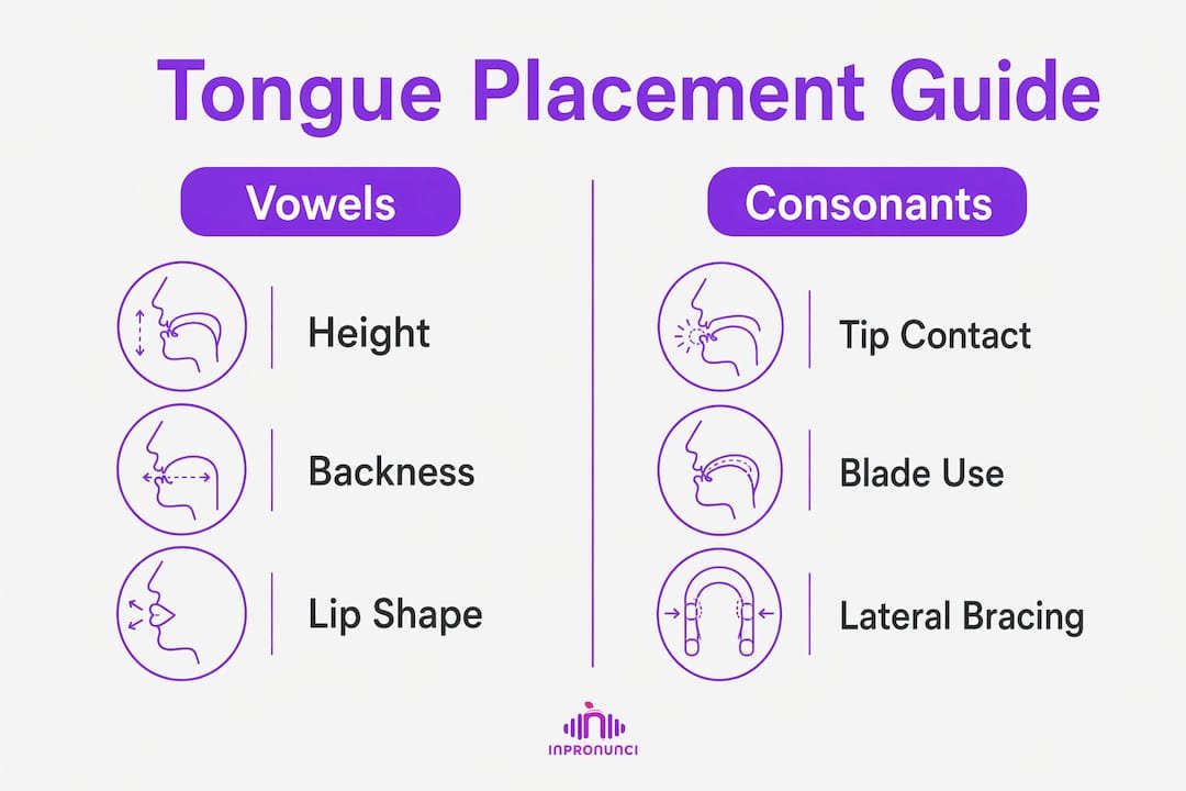 Infographic comparing vowel and consonant tongue placements