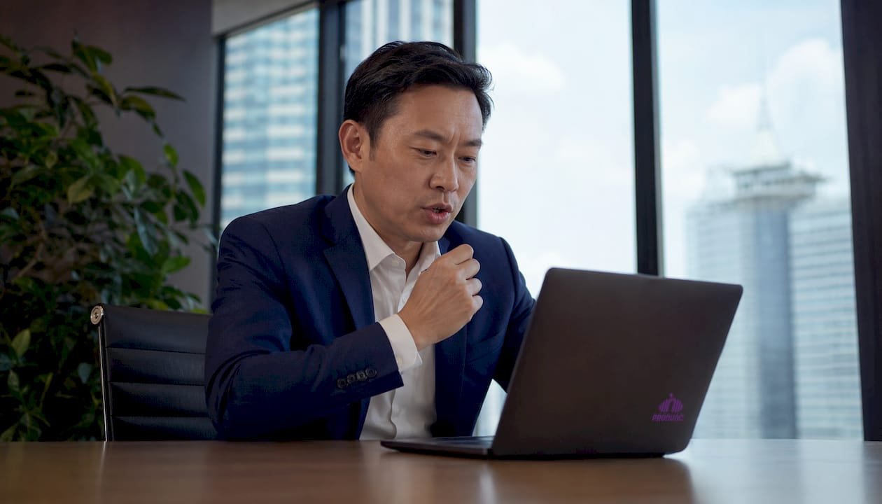 Executive using pronunciation feedback app