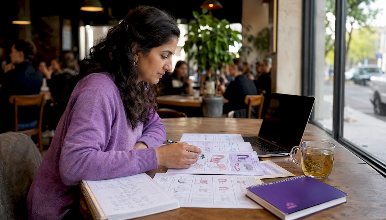 Linguist reviewing phonetic study materials