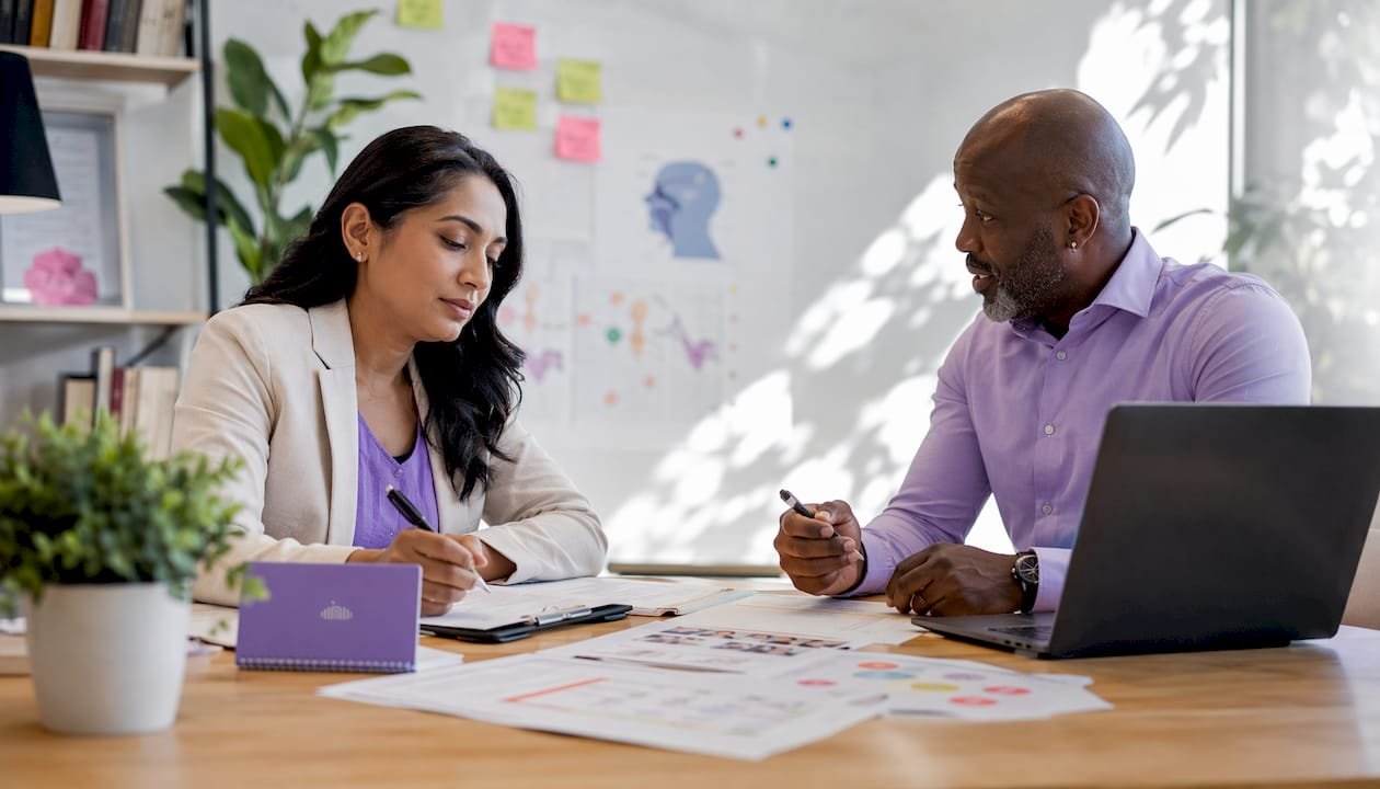 Accent coaching session in corporate office