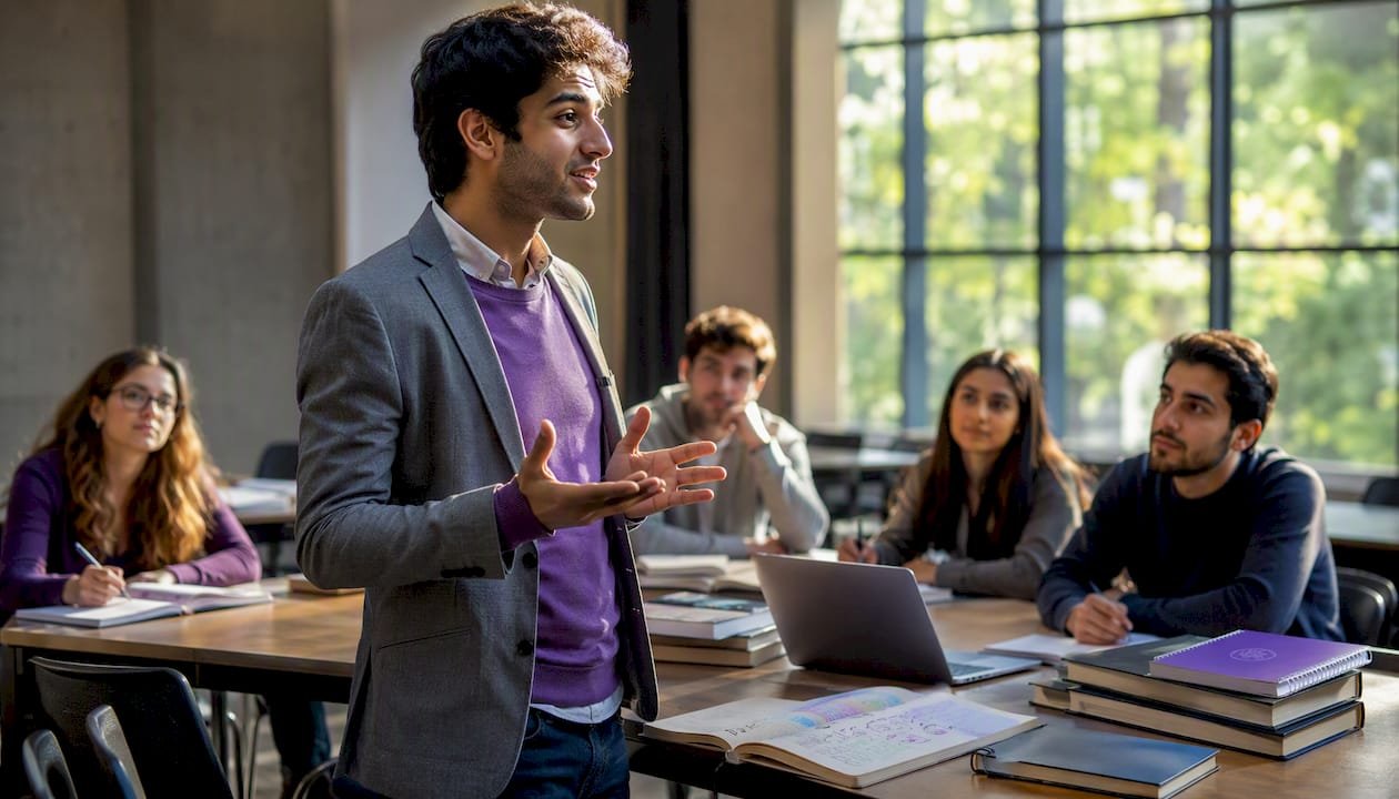 Graduate student asking question at seminar
