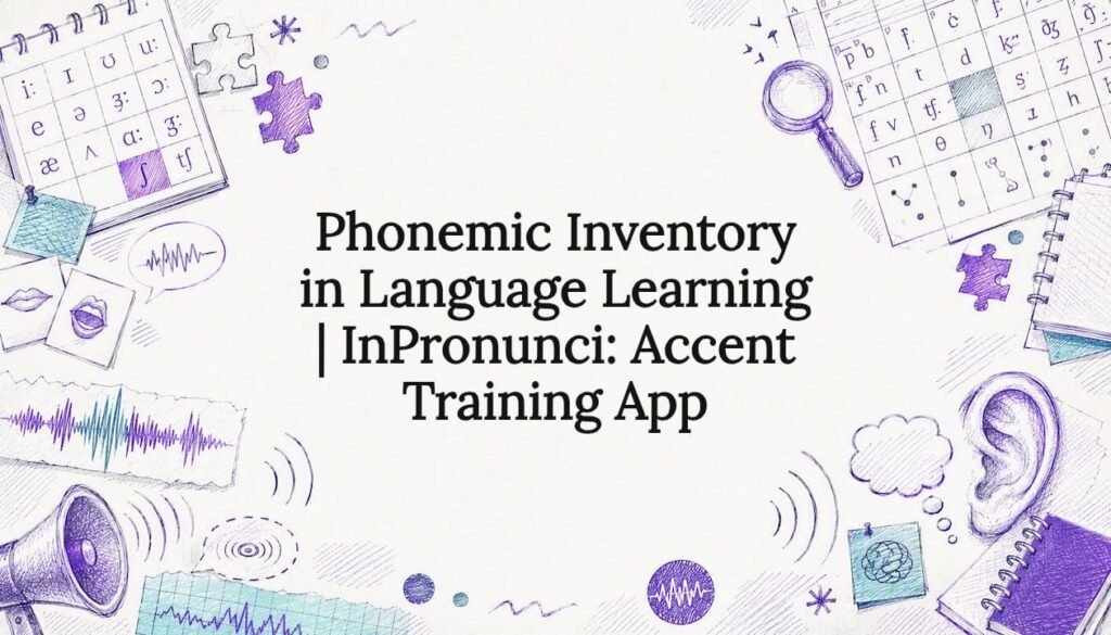 Decorative title card illustrating phonemes and language learning