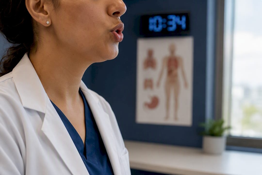 Medical professional articulating difficult phonemes