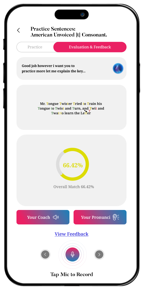 InPronunci Practice Mode and Evaluation Feedback Mode