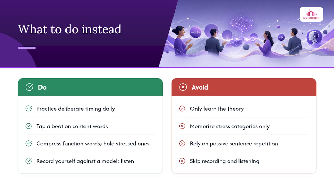 Why the usual sentence stress advice falls short — overview diagram